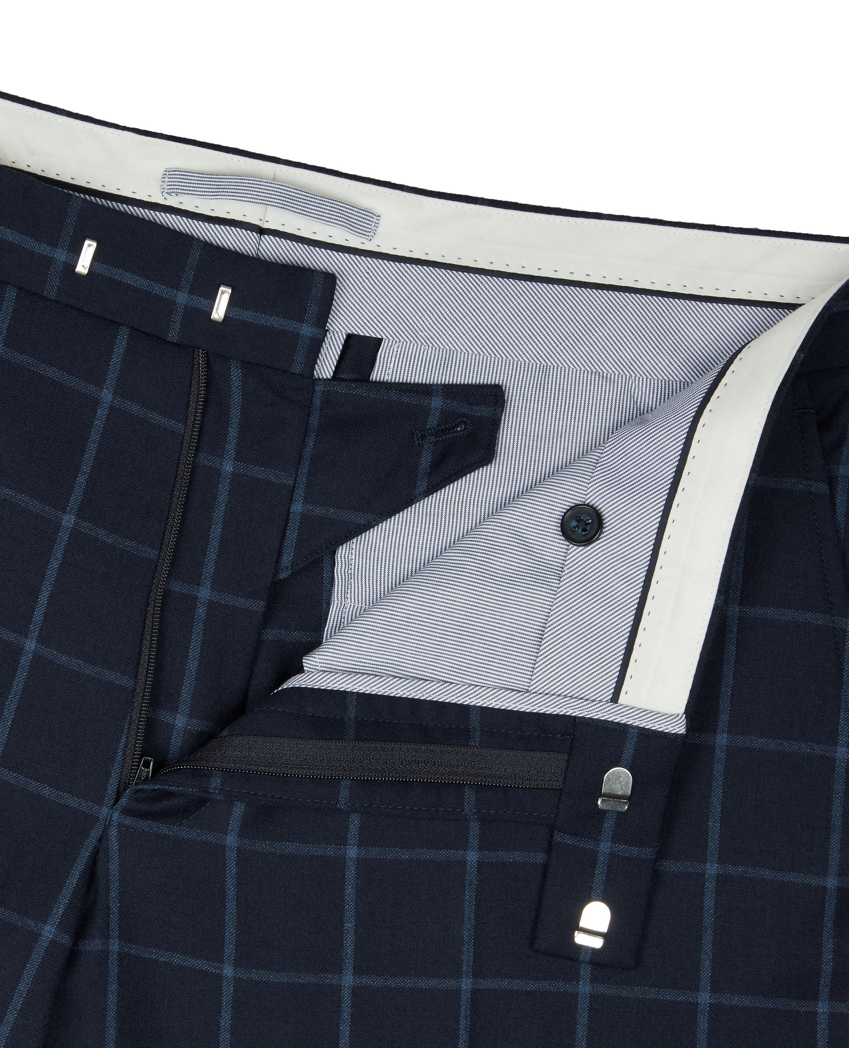 Adelphi Italiaanse Luxe Slim Fit Marineblauwe Ruitjes Broek – Perfectie in Stijl