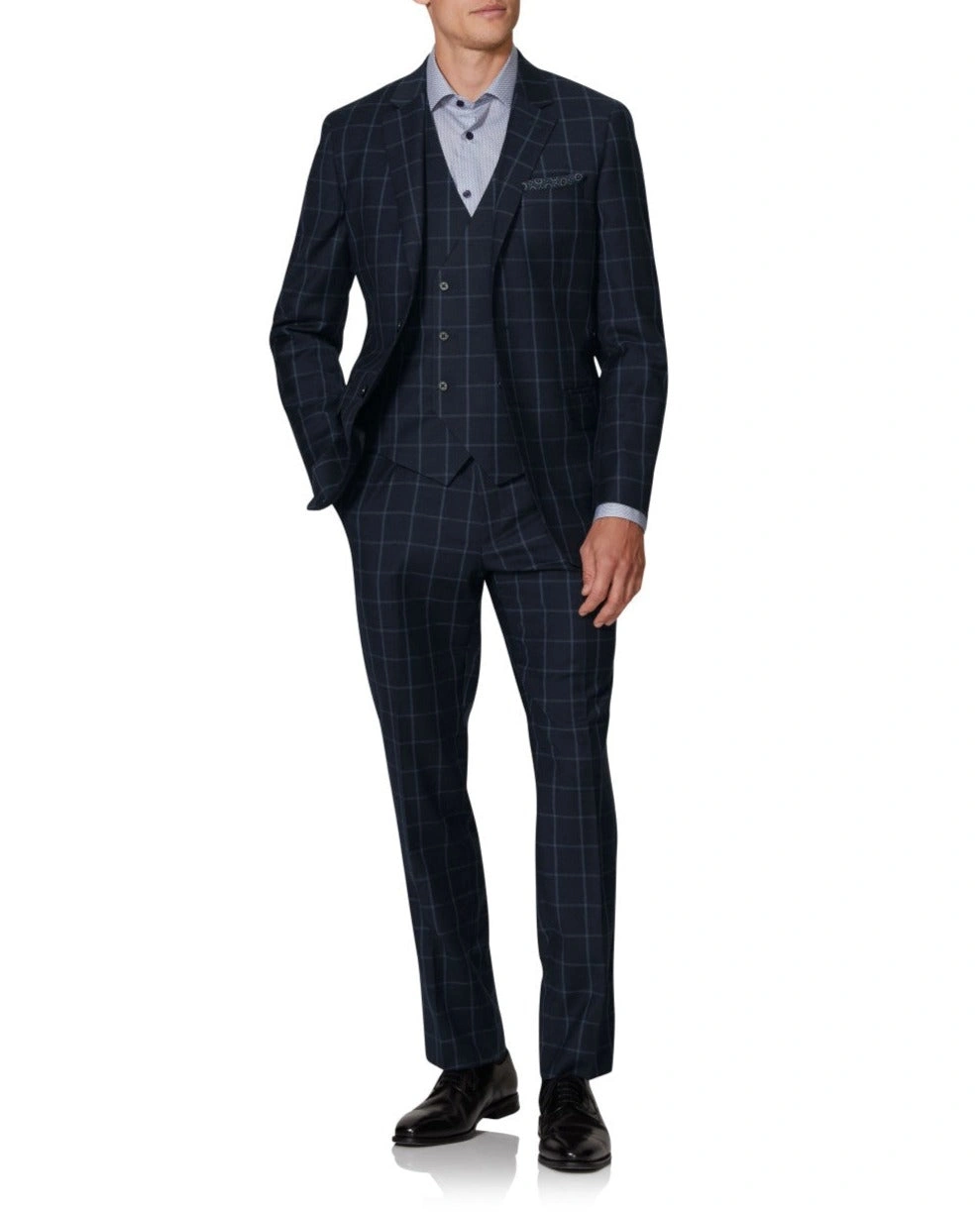 Adelphi Statement: Slanke Navy Ruit Waistcoat - Elegante Klassieker voor de Moderne Man!